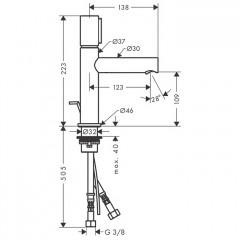 Axor Uno Смеситель для раковины 110, на 1 отв., излив 123мм, с донным клапаном, цвет: шлифованный никель