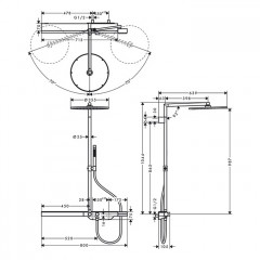 Axor ShowerSolutions Душевая стойка с термостатом, верхним душем 350мм, 1jet, шлангом, ручным душем и полочкой, цвет: шлифованный никель
