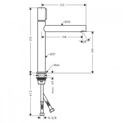 Axor Uno Смеситель для раковины 200, на 1 отв., излив 198мм, с незапираемым донным клапаном, цвет: шлифованный никель