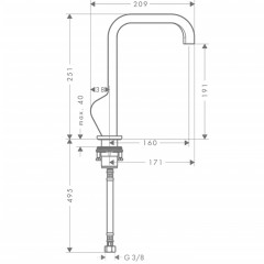 Axor Citterio Смеситель для раковины 190, на 1 отв., излив: 160мм, без донного клапана, цвет: хром