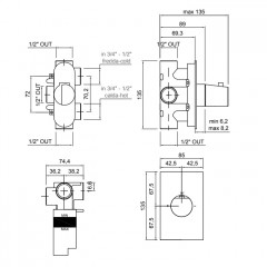 Antonio Lupi Indigo Встраиваемый термостат для душа, со встраеваемой частью (комплект), цвет: графит