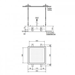 ANTONIO LUPI METEO Верхний душ 350x350x110 мм., встраиваемый в потолок, рама белая, лейка зеркальная сталь