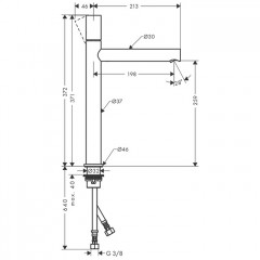 Axor Uno Смеситель для раковины 260, на 1 отв., излив 198мм, с незапираемым донным клапаном, цвет: шлифованный никель