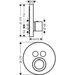 Axor ShowerSelect Термостатический смеситель с двумя запорными клапанами, внешняя часть, цвет: хром