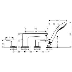 Hansgrohe Talis E Смеситель на борт ванны, на 4 отв, с ручным душем, излив: 19.6см, цвет: шлифованная бронза