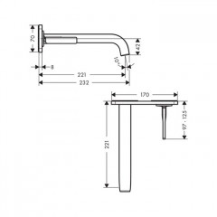 Axor Citterio E, Смеситель для раковины,однорычажный, с панелью иизливом 220 мм, настенный монтаж, внешняя часть, цвет: хром