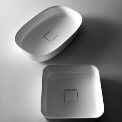 Antonio Lupi Bolo Раковина накладная 40х40см, без отв. под смес, без перелива, с д/клапаном (хром), мат-л: Flumood, цвет: белый