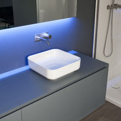 Antonio Lupi Bolo Раковина накладная 40х40см, без отв. под смес, без перелива, с д/клапаном (хром), мат-л: Flumood, цвет: белый