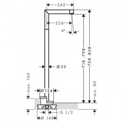 Axor Uno Излив для ванны, выступ 226мм, напольный, внешняя часть, цвет: шлифованный никель
