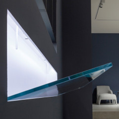 ANTONIO LUPI BATTIGIA Раковина встраиваемая в стену 1260х515х607мм, с подсветкой, смеситель, донный клапан, сифон, Corian, стекло прозрачн, цвет белый