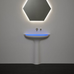 ANTONIO LUPI CALICE Раковина встраиваемая в стену 900х965х480 мм., с подсветкой, донным клапаном, сифоном, гибким шлангом и трансф, Corian, цвет белый