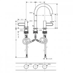 Axor Uno Смеситель для раковины 200, на 3 отв., излив 160мм, с панелью, с донным клапаном, цвет: хром