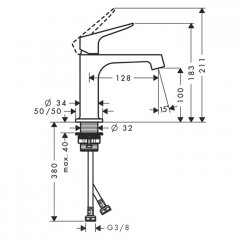 Axor Citterio M Смеситель для раковины 100, на 1 отв., излив: 128мм, без донного клапана, цвет: хром