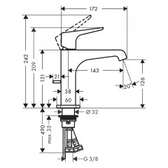 Axor Citterio E Смеситель для раковины, на 1 отв., с донным клапаном, цвет: черный хром