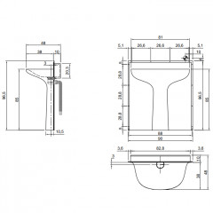 ANTONIO LUPI CALICE Раковина встраиваемая в стену 900х965х480 мм., с донным клапаном, сифоном, гибким шлангом и трансформатором, Corian, цвет белый