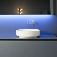 Antonio Lupi Bolo Раковина накладная 45х45см, без отв. под смес, без перелива, с д/клапаном (хром), мат-л: Flumood, цвет: белый