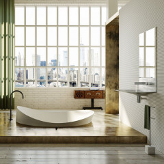 ANTONIO LUPI DUNE Ванна полувстраиваемая 1720х1680х645 мм., с нажимным донным клапаном, сифоном и гибким шлангом, Cristalplant, цвет белый