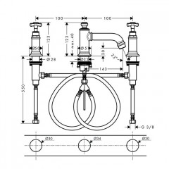 Axor Montreux Смеситель для раковины, на 3 отв., излив 143мм, с донным клапаном, цвет: полированное золото