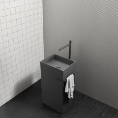 Antonio Lupi Fusto Раковина напольная 45х35х85 см, без отв, без перелива, с д/клапаном (хром), сифоном, слив в пол, мат-л:  Flumood, цвет: черный