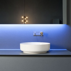 Antonio Lupi Bolo Раковина накладная 45х45см, без отв. под смес, без перелива, с д/клапаном (хром), мат-л: Flumood, цвет: белый