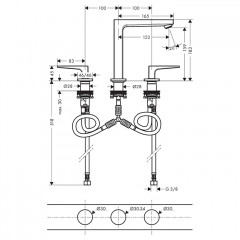 Hansgrohe Metropol Смеситель для раковины, на 3 отв, с донным клапаном, излив: 15.2см, цвет: шлифованная бронза