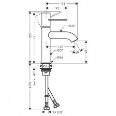 Axor Uno Смеситель для раковины 100, на 1 отв., излив 130мм, с незапираемым донным клапаном, цвет: шлифованный никель