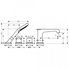 Axor Citterio E Смеситель на край ванны, на 4 отверстия, с термостатом, внешняя часть, цвет: хром