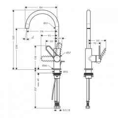 Axor Uno Смеситель для раковины 240, на 1 отв., излив 174мм, с донным клапаном, цвет: шлифованный никель