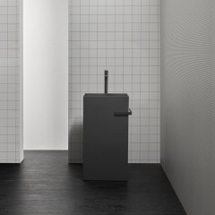 Antonio Lupi Fusto Раковина напольная 45х35х85 см, без отв, без перелива, с д/клапаном (хром), сифоном, слив в пол, мат-л:  Flumood, цвет: черный