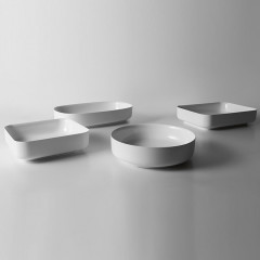 Antonio Lupi Bolo Раковина накладная 45х45см, без отв. под смес, без перелива, с д/клапаном (хром), мат-л: Flumood, цвет: белый