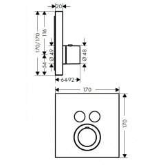 Axor ShowerSelect Термостатический смеситель с двумя запорными клапанами, квадратный, внешняя часть, цвет: хром