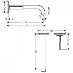 Axor Citterio E, Смеситель для раковины,однорычажный, с розетками иизливом 220 мм, настенный монтаж, внешняя часть, цвет: хром