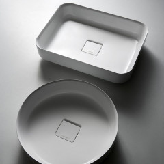 Antonio Lupi Bolo Раковина накладная 45х45см, без отв. под смес, без перелива, с д/клапаном (хром), мат-л: Flumood, цвет: белый