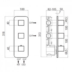Bossini Oki Термостат для душа, встраиваемый (внешняя часть), с девиаторм/запорным вентилем на 2 - 4 выхода, уст-ка верт/гор., цвет: хром
