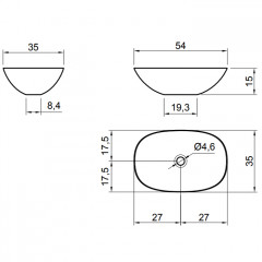 Antonio Lupi Velo Раковина накладная 35х54см, без отв под смес, без перелива, с д/клапаном (хром), мат-л: Flumood, цвет: белый