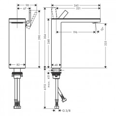 Axor MyEdition Смеситель для раковины 230, на 1 отв., излив 245мм, с донным клапаном, цвет: хром/черное стекло