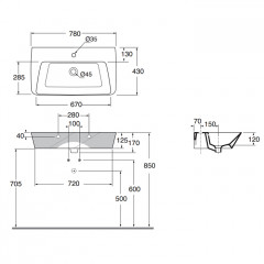 Azzurra Hera Раковина подвесная 78х43х14,5 см, с 1 отв под смеситель, цвет белый