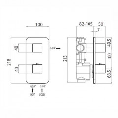 Bossini Встр. часть термостата с девиатором на 2 выхода, высокой пропускной способности на ¾, уст-ка верт/гор.