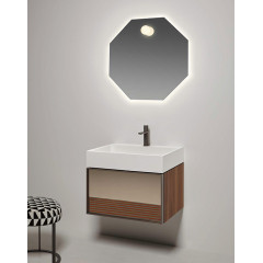 ANTONIO LUPI GESTO Тумба под раковину 630х500х500 мм., 1 ящик SLIM H18, отделка боковин Noce canaletto, рама Bronzo, фасад зеркальный Bronzo