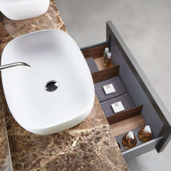 ANTONIO LUPI BESPOKE Тумба под раковину 900х470х375 мм., 1 ящик SLIM, рама Titanio, стекло Acidato fume, внутренняя отделка Grigio smog матовый