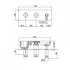 Bossini Oki Термостат высокой пропускной способности с девиатором на 2 выхода и держателем с водорозеткой, подключение на 3/4, цвет: хром