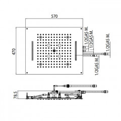 BOSSINI DREAM/4 Верхний душ 570 x 470 mm, 4 режима (дождь, каскад, водопад, туман), с 4 LED (белый), блок питания/управления, цвет: хром