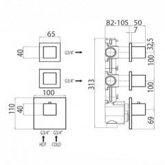 Bossini Oki Термостат для душа, встраиваемый (внешняя часть), с девиаторм/запорным вентилем на 2 - 4 выхода, уст-ка верт/гор., цвет: хром