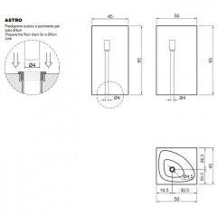 ANTONIO LUPI ASTRO Раковина напольная 500х450х850 мм., слив в пол, без отв для смесит, с дон клапаном, сифоном и трубой слива, Cristalmood, цвет Oleo