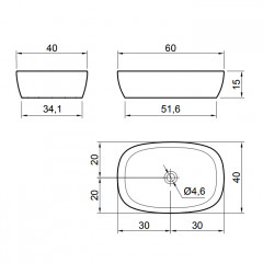 ANTONIO LUPI SENSO Раковина 600х400х150 мм., для установки на столешницу, с самотечным донным клапаном, Flumood, цвет белый матовый