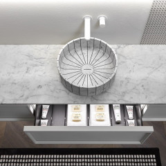 ANTONIO LUPI BEMADE Тумба под раковину 900х540х375 мм., 1 ящик, внутренняя подсветка, рама белый матовый, фронтальное стекло травленое Bianco opaco