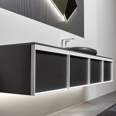 ANTONIO LUPI BEMADE Тумба 540х540х375 мм., подвесная, 1 ящик, внутренняя подсветка, боковины Skin cenere, рама белый матовый, фронт Rovere Ardesia