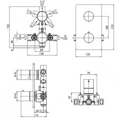 Bossini Liberty Термостат для душа, встраиваемый (внешняя часть), с девиаторм 1/2/3/4/5, цвет: античная бронза