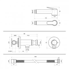 BOSSINI PALOMA Гигиенический душ с прогрессивным смесителем, лейка металлическая, шланг из латуни дв. фальцевания 1250мм, цвет брашированный никель