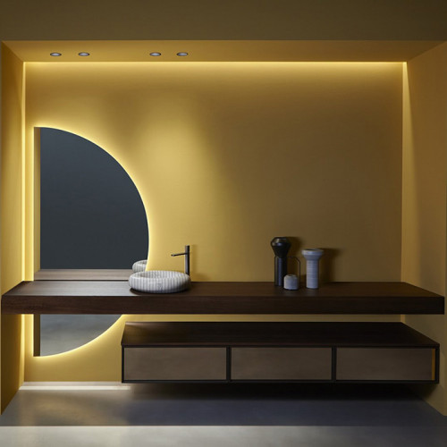ANTONIO LUPI BESPOKE Тумба 720х540х375 мм, подвесная, 1 ящик, бок справа Rovere thermo, рама черный мат, стекло зерк дымчатое, структура Rovere thermo